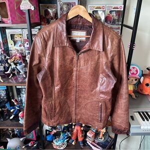 Vintage Wilson’s Leather Western Jacket Women’s XL Shiny Brown Zip Front